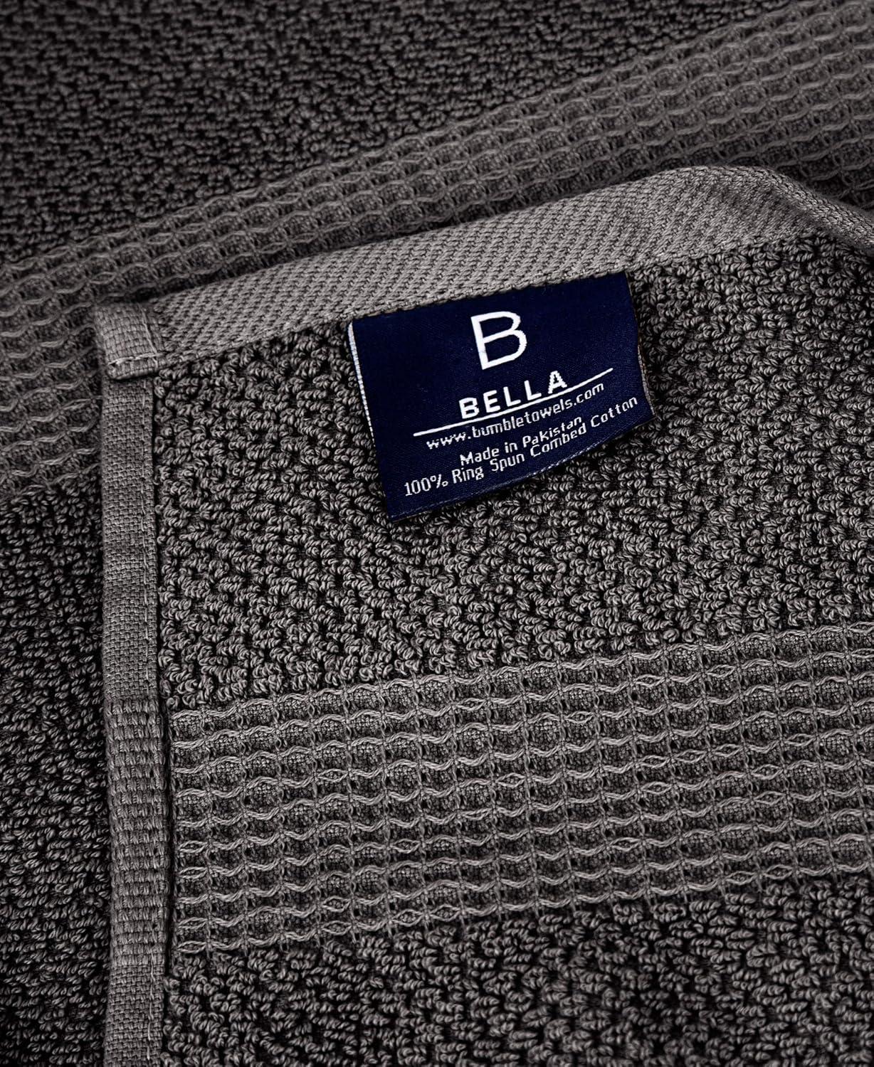 imageBella 4PC Bath Towel Set  100 Combed Cotton 550 GSM Ultra Soft Absorbent Popcorn Weave  Variety of Colors Dark Grey