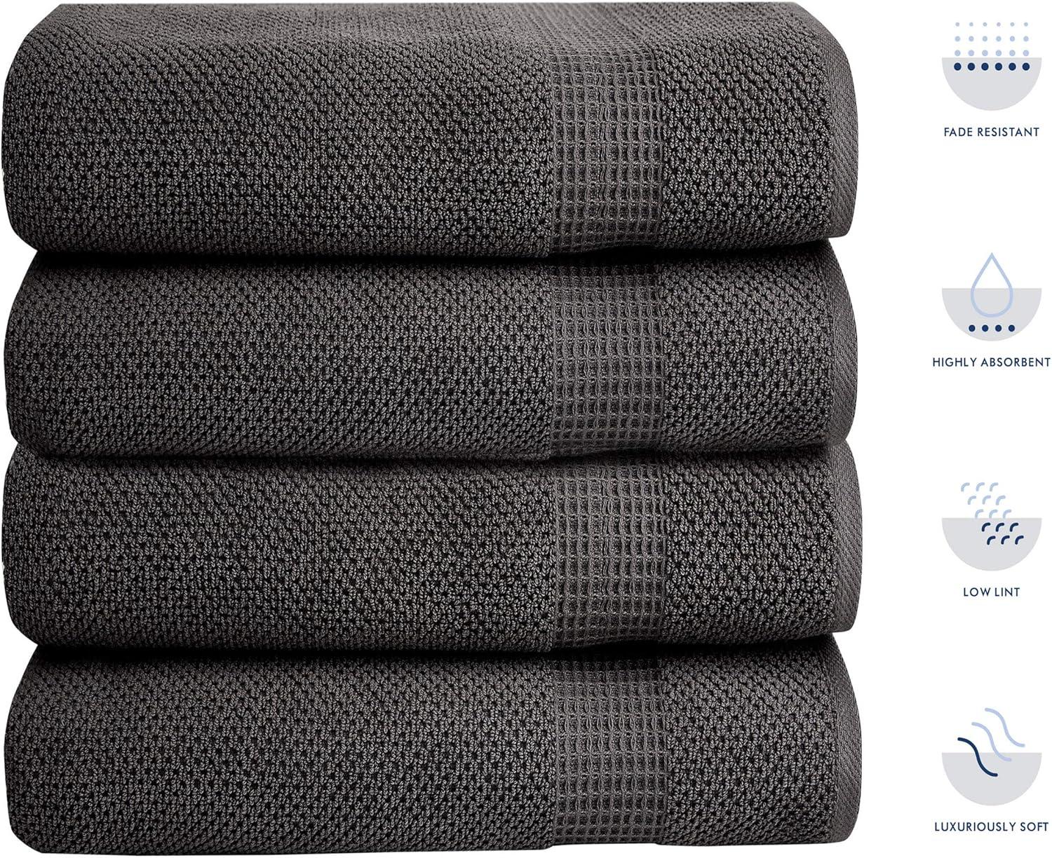 imageBella 4PC Bath Towel Set  100 Combed Cotton 550 GSM Ultra Soft Absorbent Popcorn Weave  Variety of Colors Dark Grey