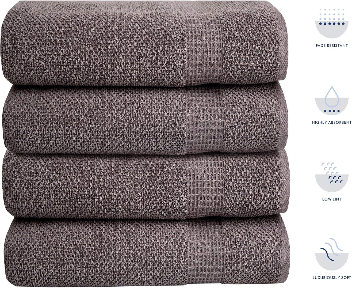 imageBella 4PC Bath Towel Set  100 Combed Cotton 550 GSM Ultra Soft Absorbent Popcorn Weave  Variety of Colors Medium Grey