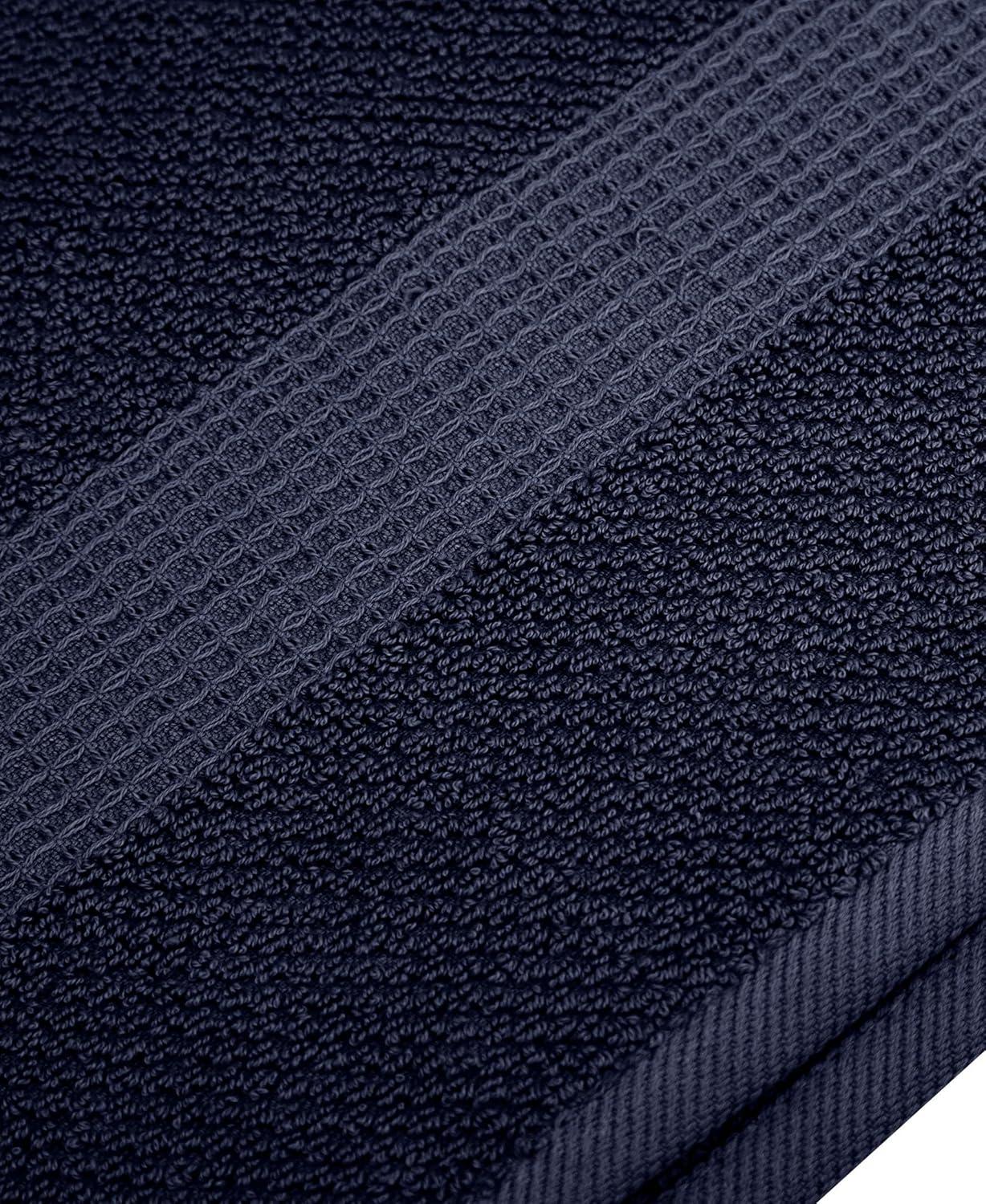 imageBella 4PC Bath Towel Set  100 Combed Cotton 550 GSM Ultra Soft Absorbent Popcorn Weave  Variety of Colors Navy