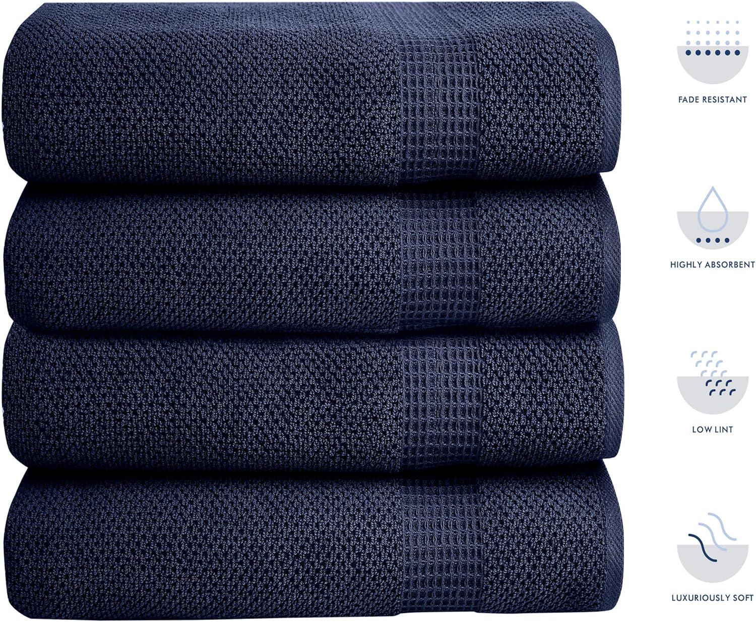 imageBella 4PC Bath Towel Set  100 Combed Cotton 550 GSM Ultra Soft Absorbent Popcorn Weave  Variety of Colors Navy