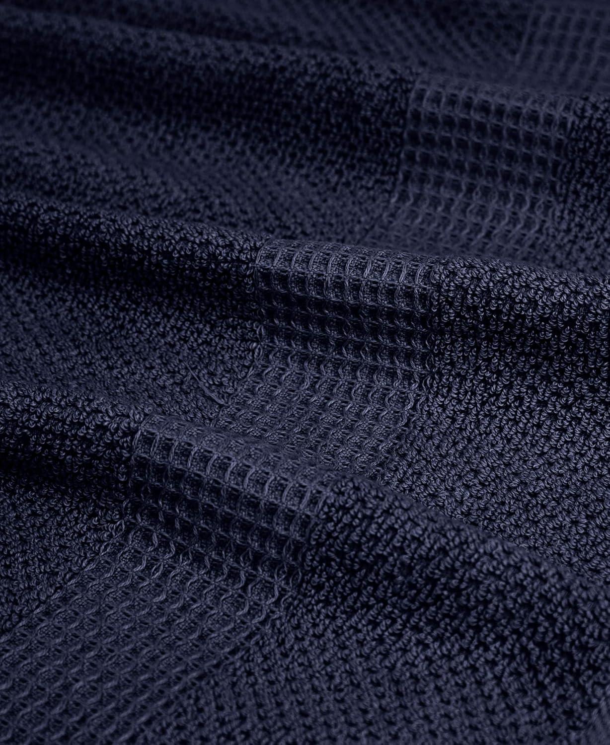 imageBella 4PC Bath Towel Set  100 Combed Cotton 550 GSM Ultra Soft Absorbent Popcorn Weave  Variety of Colors Navy
