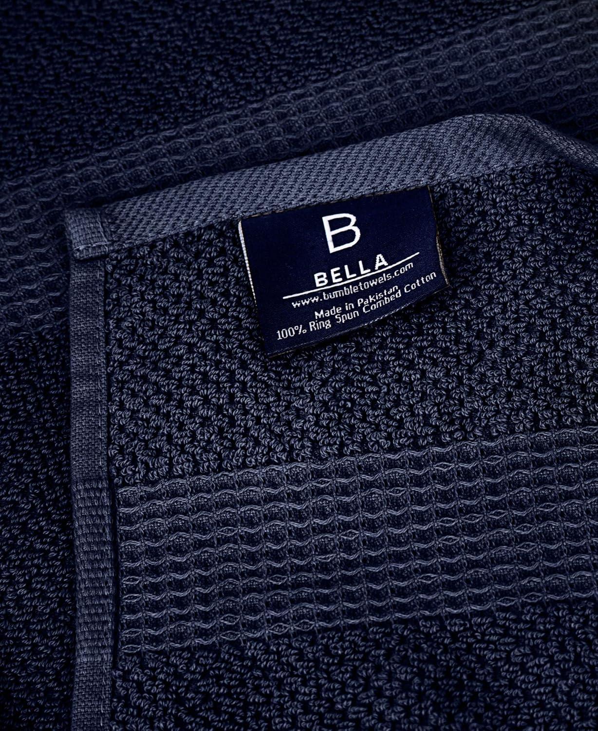 imageBella 4PC Bath Towel Set  100 Combed Cotton 550 GSM Ultra Soft Absorbent Popcorn Weave  Variety of Colors Navy