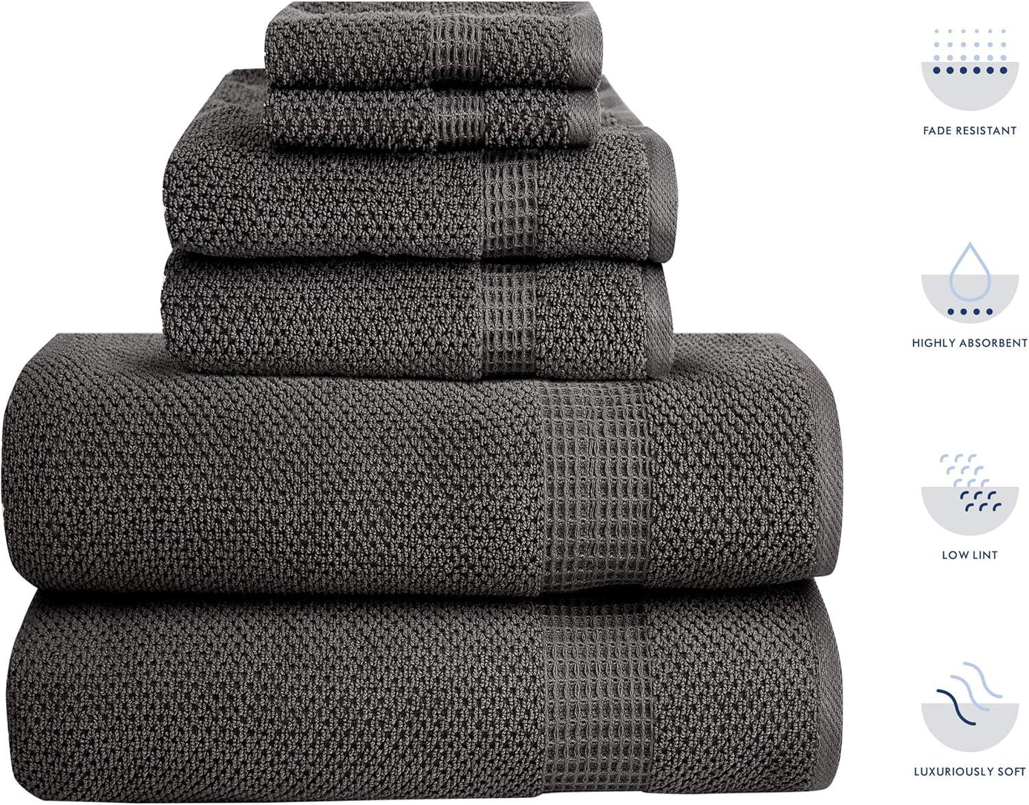 imageBella 6 PC Towel Set 100 Combed Cotton Dark Grey Popcorn Weave Design Ultra Soft amp Highly Absorbent 2 Bath Towels 2 Hand Towels 2 Wash Cloths 550 GSM 6 Pack