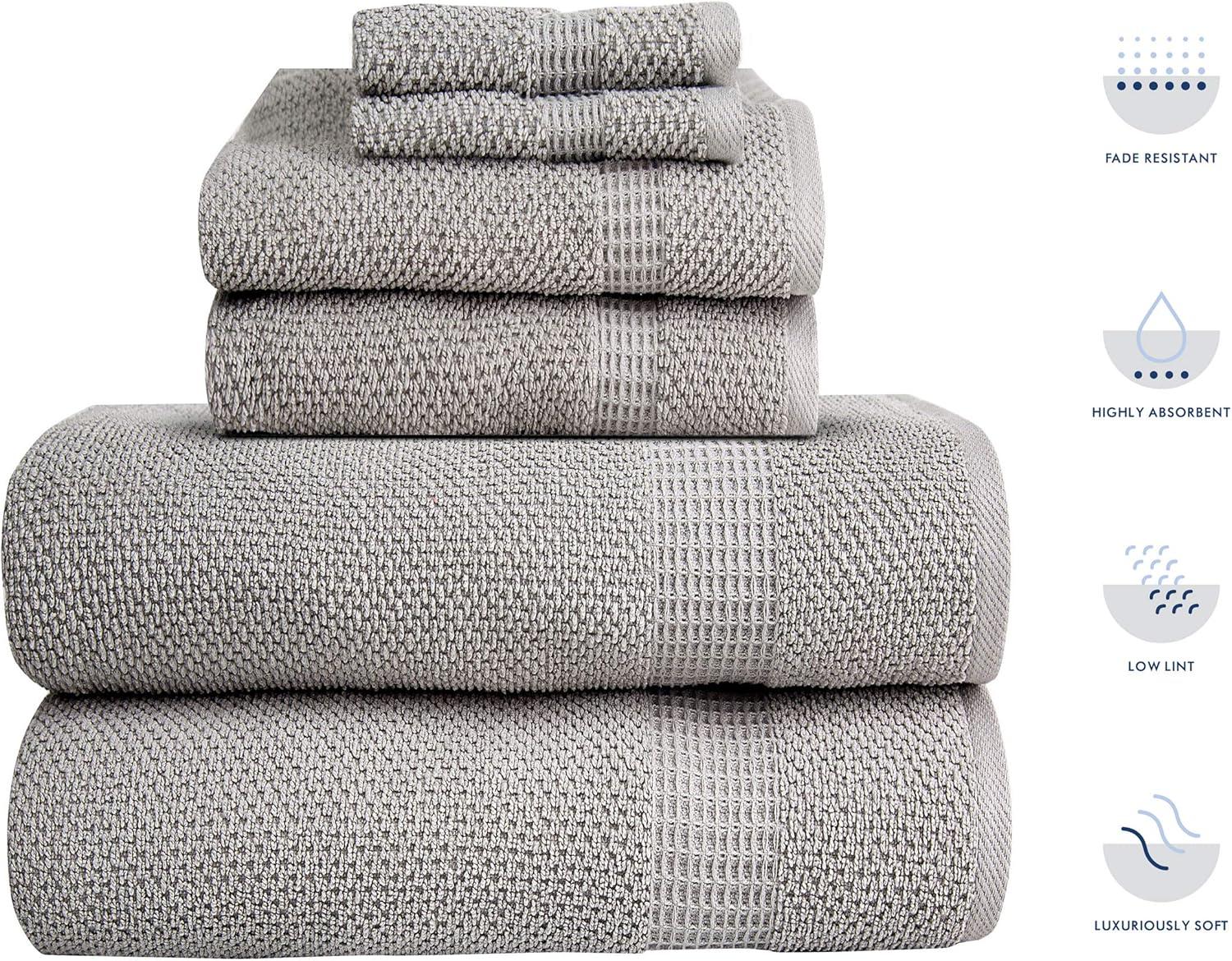 imageBella 6 PC Towel Set 100 Combed Cotton Light Grey Popcorn Weave Design Ultra Soft amp Highly Absorbent 2 Bath Towels 2 Hand Towels 2 Wash Cloths 550 GSM 6 Pack
