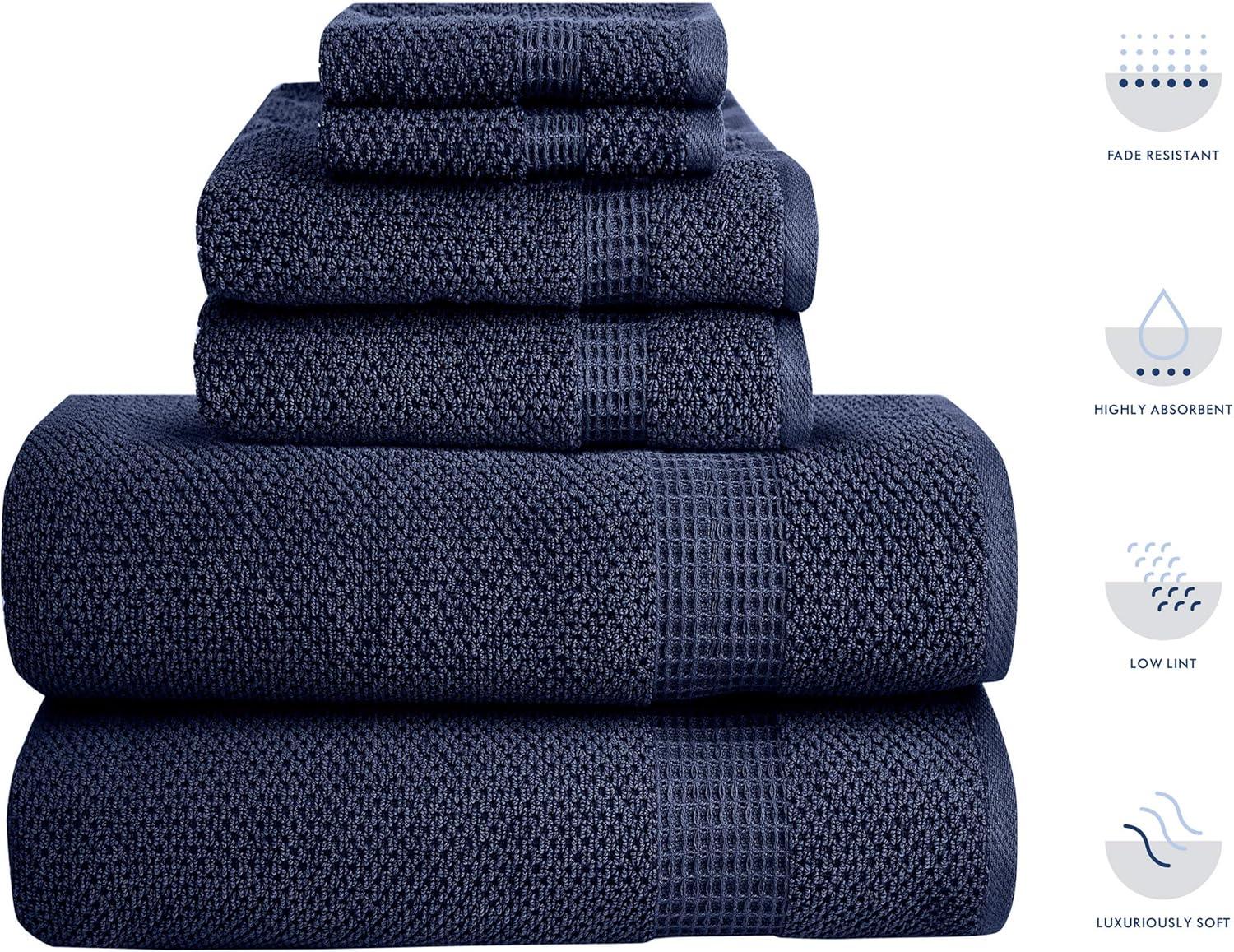 imageBella 6 PC Towel Set 100 Combed Cotton Navy Popcorn Weave Design Ultra Soft amp Highly Absorbent 2 Bath Towels 2 Hand Towels 2 Wash Cloths 550 GSM 6 Pack