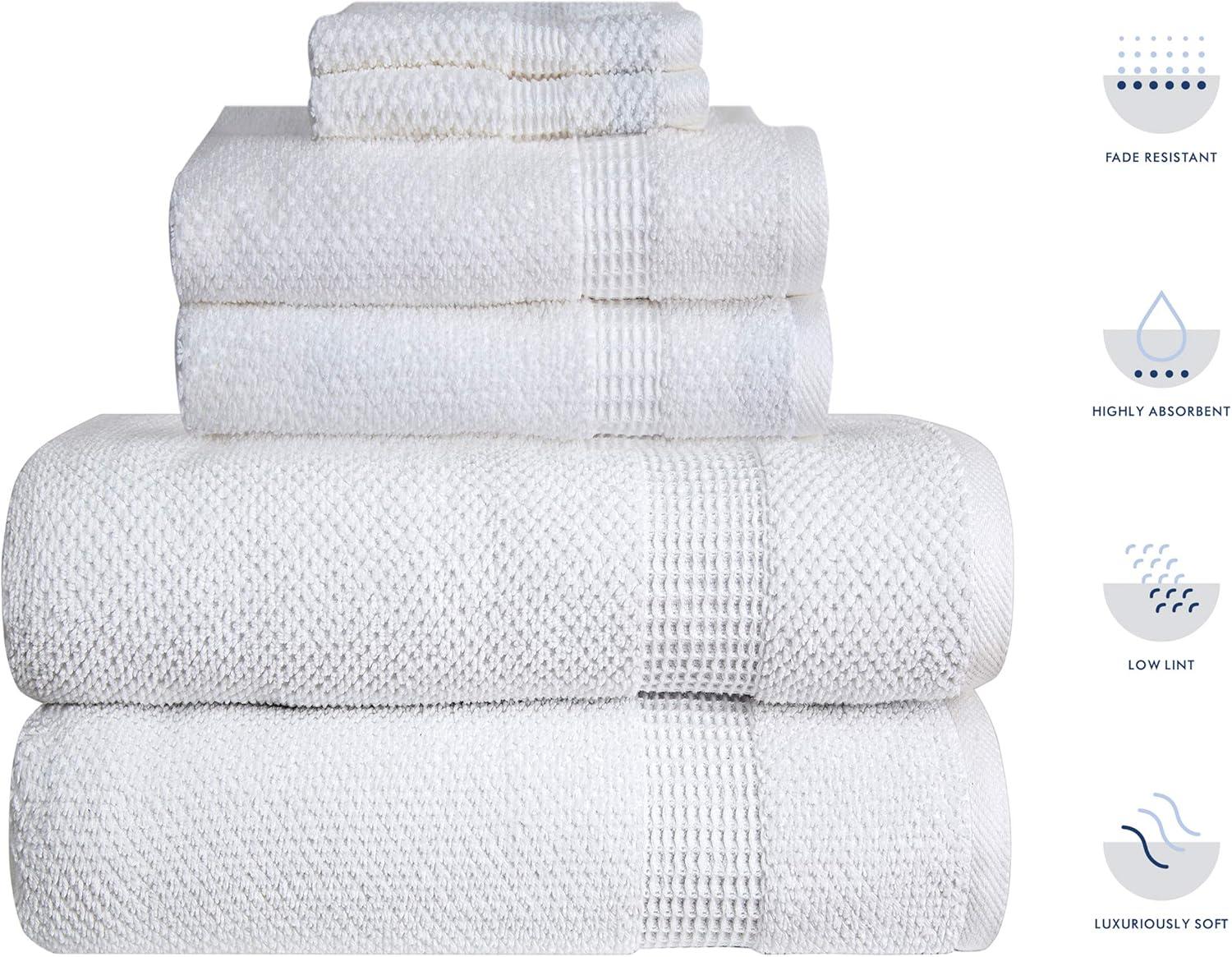 imageBella 6 PC Towel Set 100 Combed Cotton White Popcorn Weave Design Ultra Soft amp Highly Absorbent 2 Bath Towels 2 Hand Towels 2 Wash Cloths 550 GSM 6 Pack