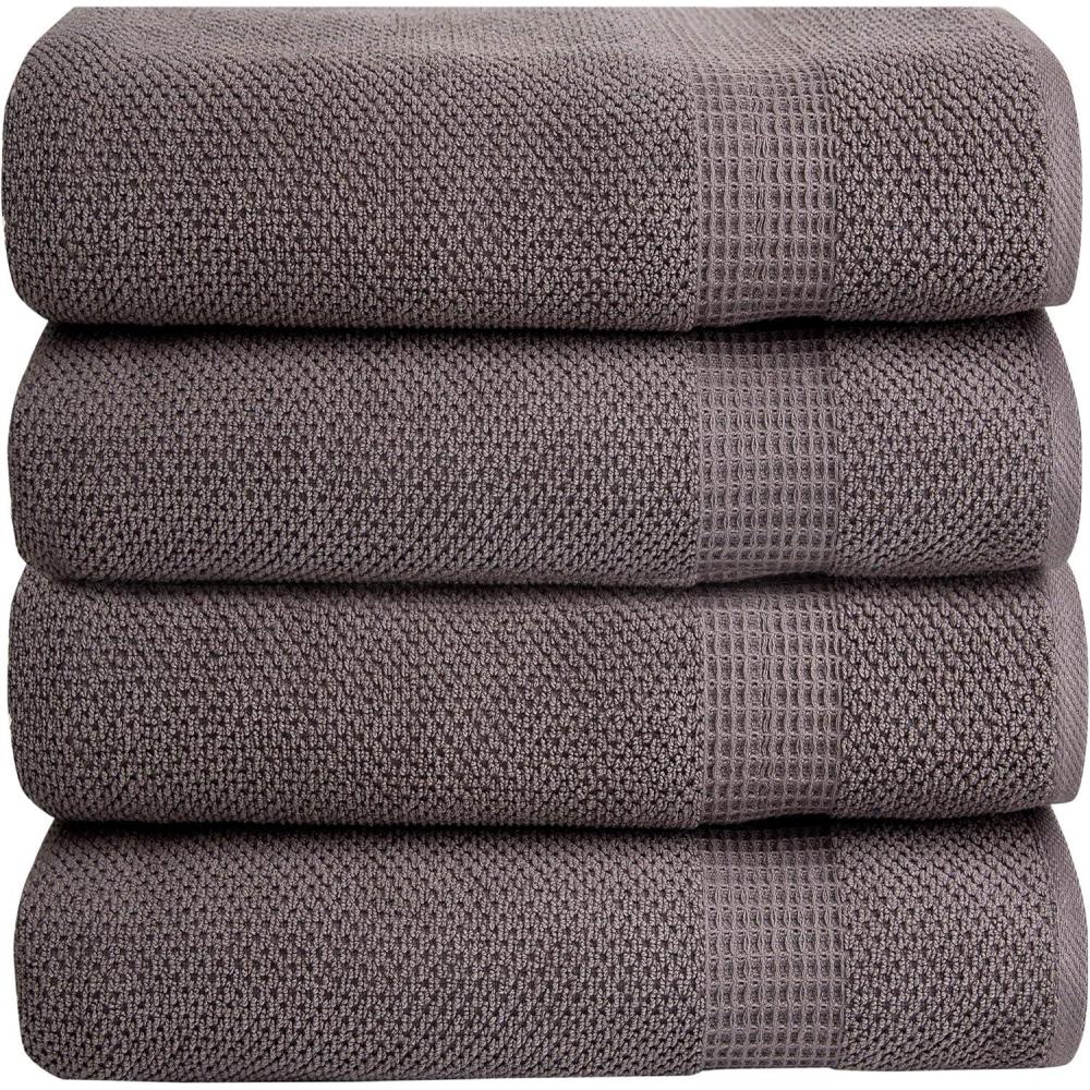 imageBella 4PC Bath Towel Set  100 Combed Cotton 550 GSM Ultra Soft Absorbent Popcorn Weave  Variety of Colors Medium Grey
