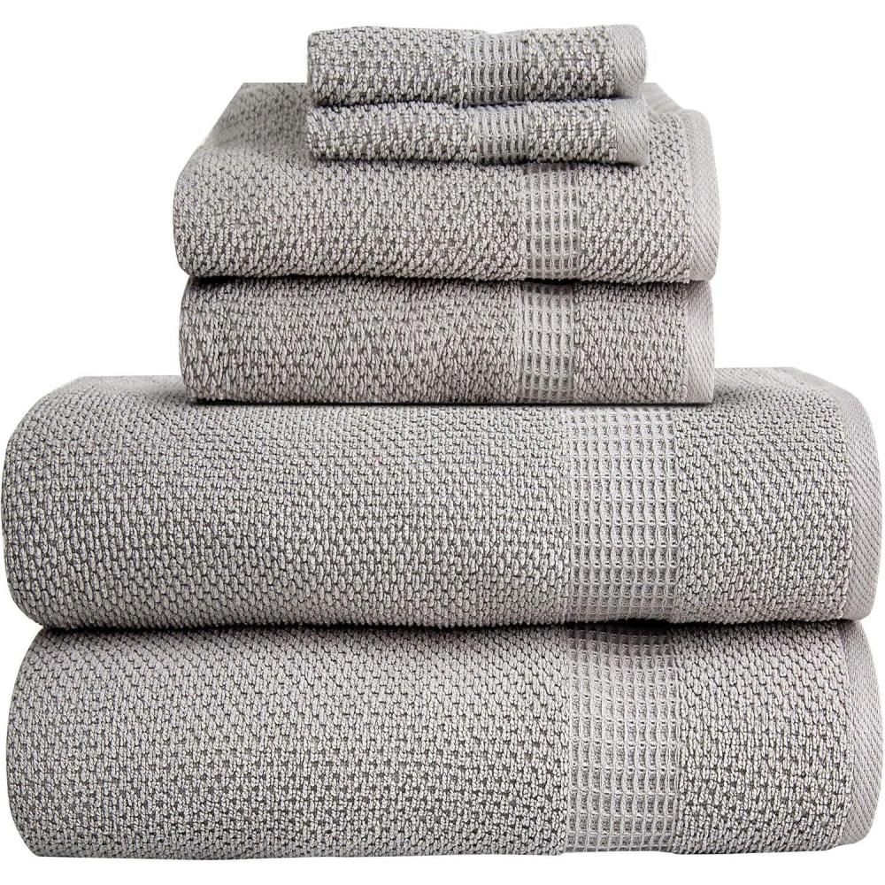 imageBella 6 PC Towel Set 100 Combed Cotton Light Grey Popcorn Weave Design Ultra Soft amp Highly Absorbent 2 Bath Towels 2 Hand Towels 2 Wash Cloths 550 GSM 6 Pack