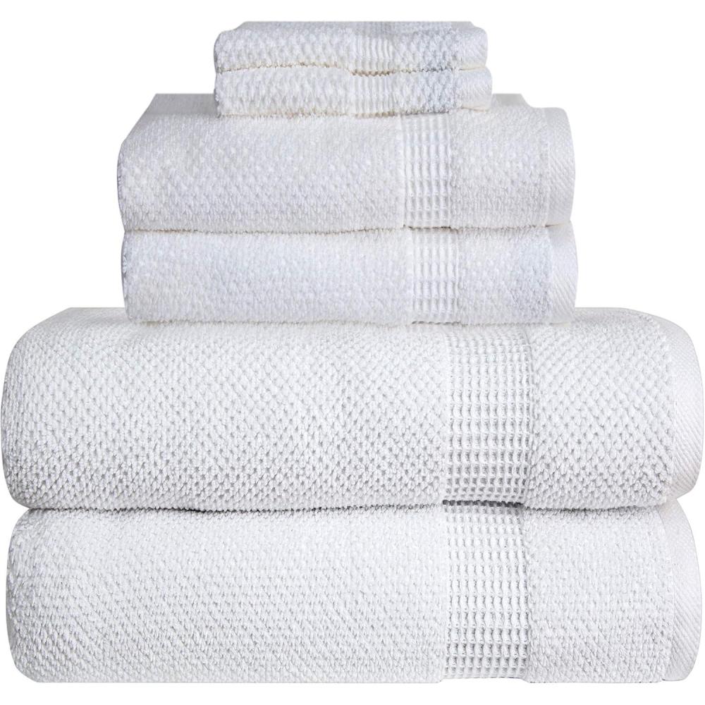imageBella 6 PC Towel Set  100 Combed Cotton White Popcorn Weave Design  Ultra Soft amp Highly Absorbent  2 Bath Towels 2 Hand Towels 2 Wash Cloths  550 GSM  6 Pack