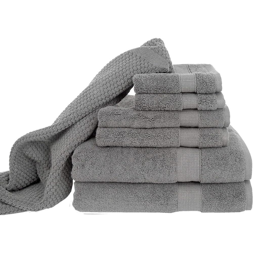 imageBlake Deluxe 7 Piece Bath Towel and Bath Mat Set Densely Woven Premium Ultra Soft High Absorbency Combed Cotton Luxury Spa Bath Towels 700 GSM Light Grey