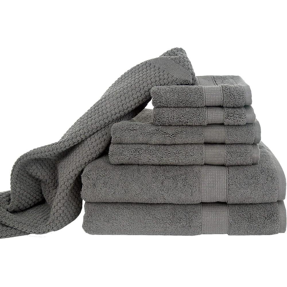 imageBlake Deluxe 7 Piece Bath Towel and Bath Mat Set Densely Woven Premium Ultra Soft High Absorbency Combed Cotton Luxury Spa Bath Towels 700 GSM Medium Grey