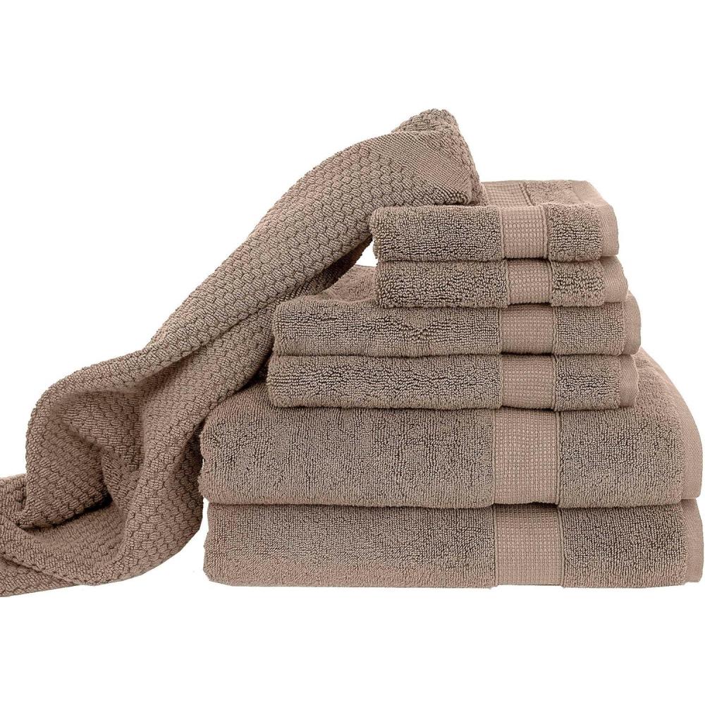 imageBlake Deluxe 7 Piece Bath Towel and Bath Mat Set Densely Woven Premium Ultra Soft High Absorbency Combed Cotton Luxury Spa Bath Towels 700 GSM Tan