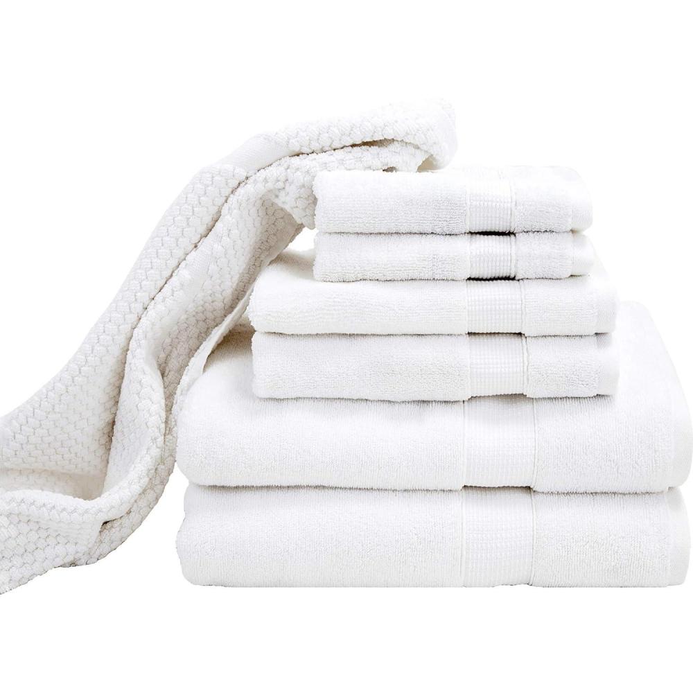 imageBlake Deluxe 7 Piece Bath Towel and Bath Mat Set Densely Woven Premium Ultra Soft High Absorbency Combed Cotton Luxury Spa Bath Towels 700 GSM White
