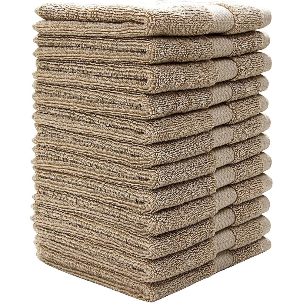 imageBumble Luxury Plush Wash Cloth Set  13 x 13 Premium 12 Pack Wash Cloth Set  Ultra Soft Highly Absorbent 800 GSM Heavy Weight Combed Cotton Beige