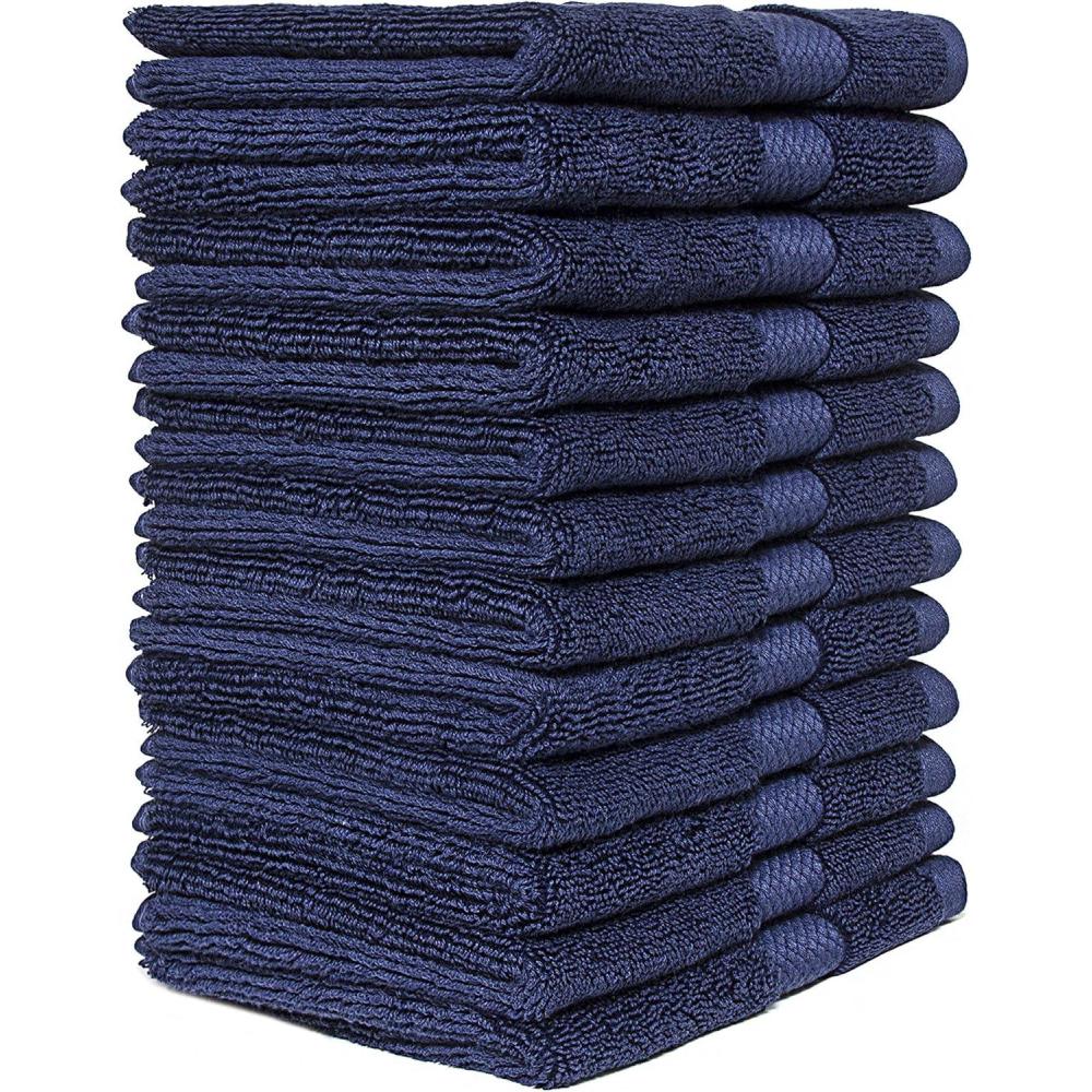 imageBumble Luxury Wash Cloth Set of 1212 x 12 Premium Wash ClothUltra Soft Highly Absorbent 800 GSM Heavy Weight Combed Cotton Navy 12 Pack Washcloths
