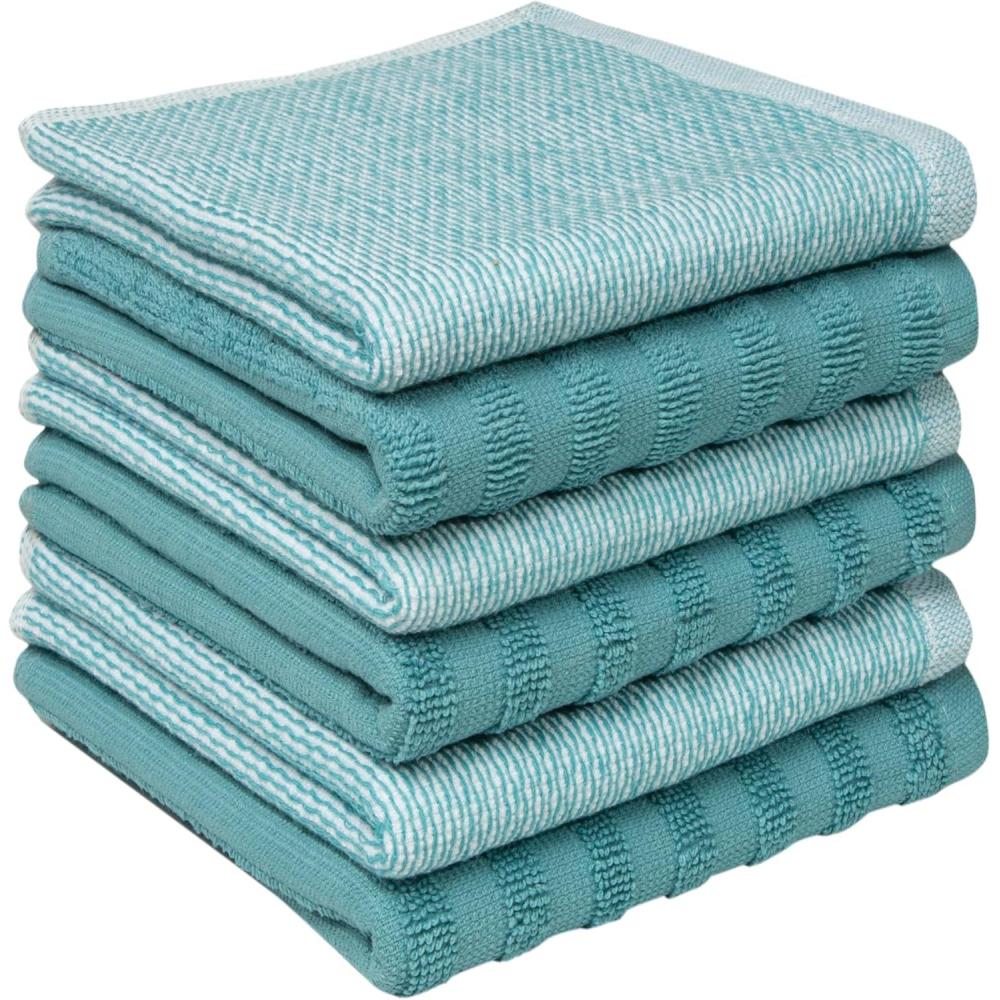 imagePremium Kitchen Towels 20x 28 6 Pack Large Cotton Dish Towels Flat amp Terry Highly Absorbent Kitchen Linen Set with Hanging Loop GrayAqua