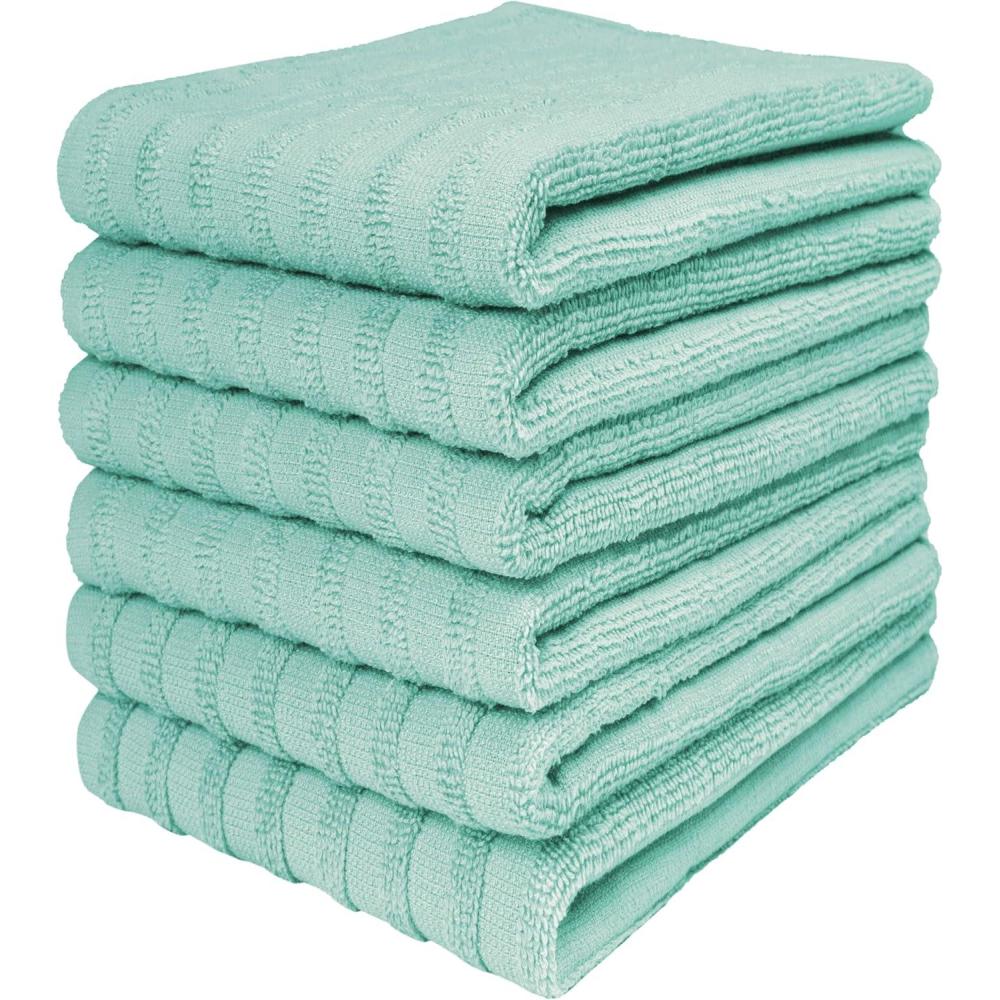 imagePremium Kitchen Towels 20x 28 6 Pack Large Cotton Dish Towels Flat amp Terry Highly Absorbent Kitchen Linen Set with Hanging Loop GrayAqua Solid