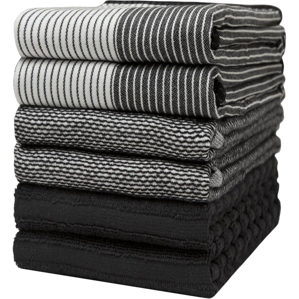imagePremium Kitchen Towels 20x 28 6 Pack Large Cotton Dish Towels Flat amp Terry Highly Absorbent Kitchen Linen Set with Hanging Loop GrayBlack