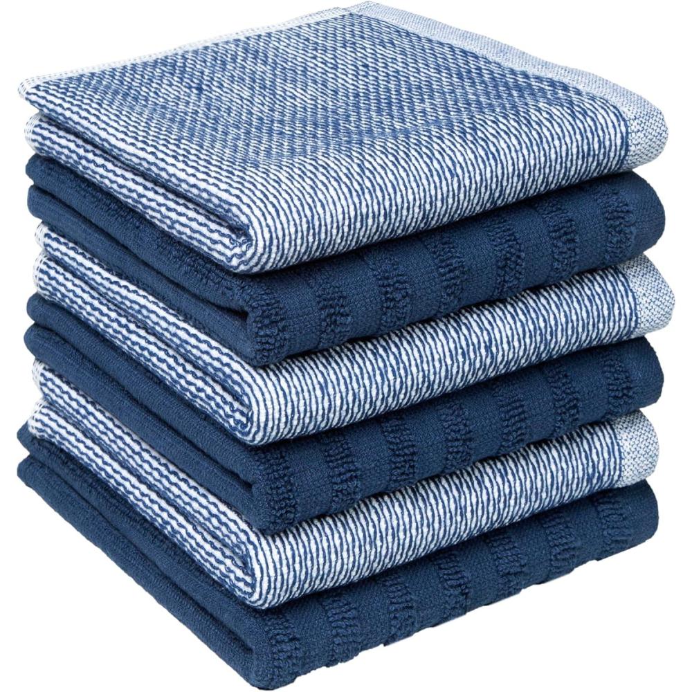 imagePremium Kitchen Towels 20x 28 6 Pack Large Cotton Dish Towels Flat amp Terry Highly Absorbent Kitchen Linen Set with Hanging Loop GrayBlue