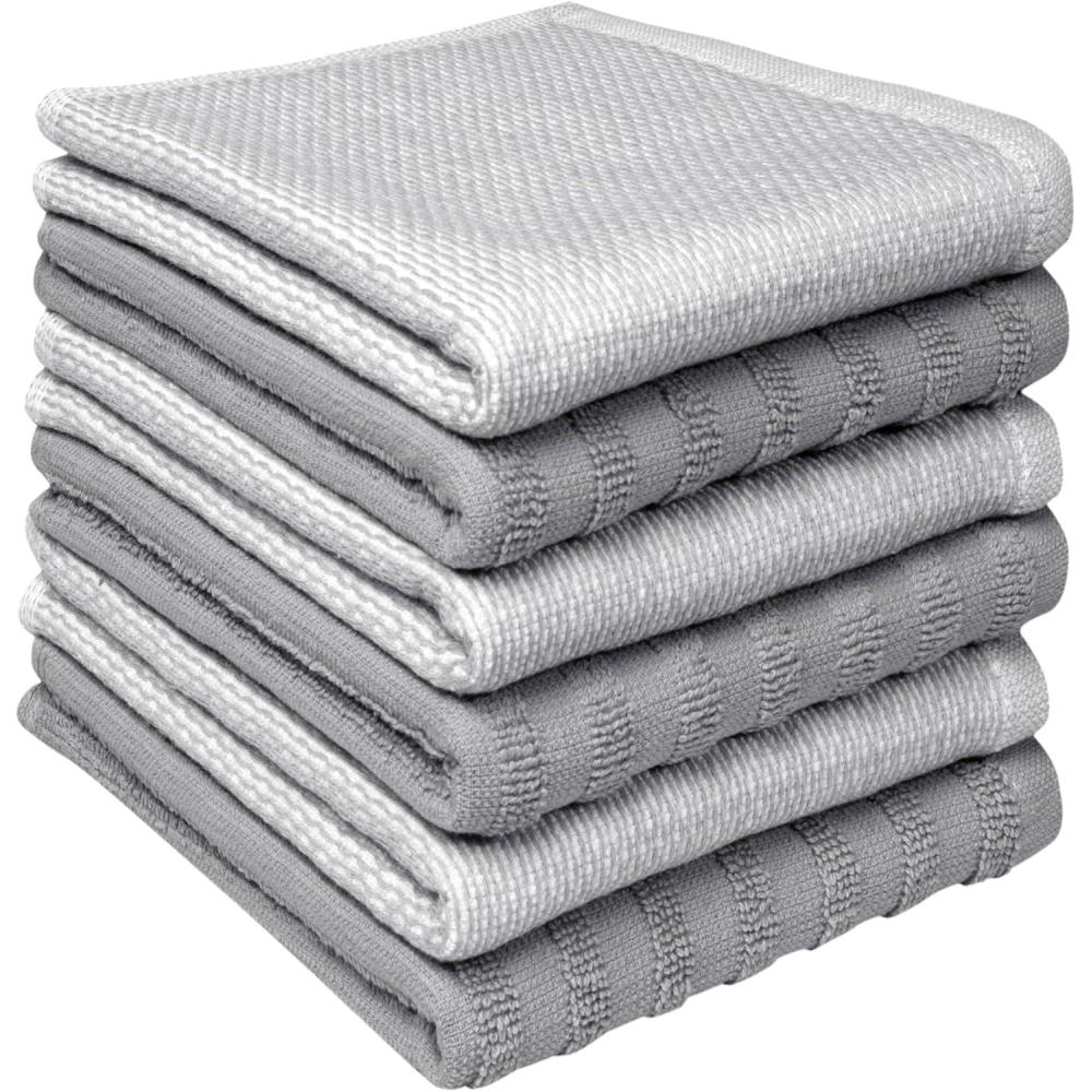 imagePremium Kitchen Towels 20x 28 6 Pack Large Cotton Dish Towels Flat amp Terry Highly Absorbent Kitchen Linen Set with Hanging Loop GrayGrey