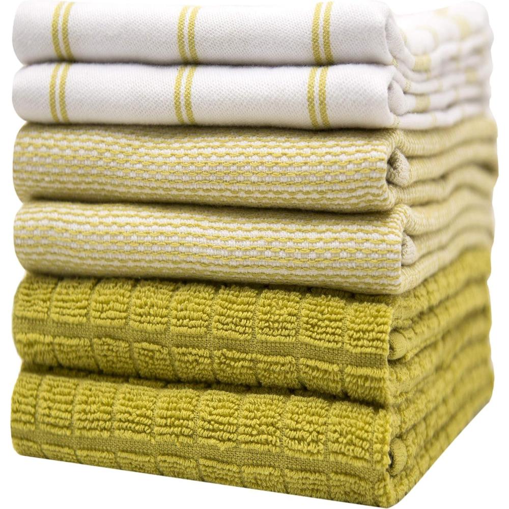 imagePremium Kitchen Towels 20x 28 6 Pack Large Cotton Dish Towels Flat amp Terry Highly Absorbent Kitchen Linen Set with Hanging Loop GrayLime Green Check