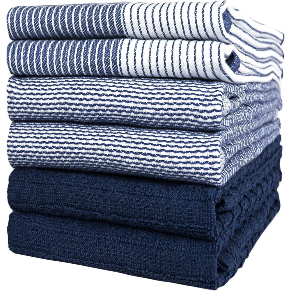 imagePremium Kitchen Towels 20x 28 6 Pack Large Cotton Dish Towels Flat amp Terry Highly Absorbent Kitchen Linen Set with Hanging Loop GrayNavy Blue