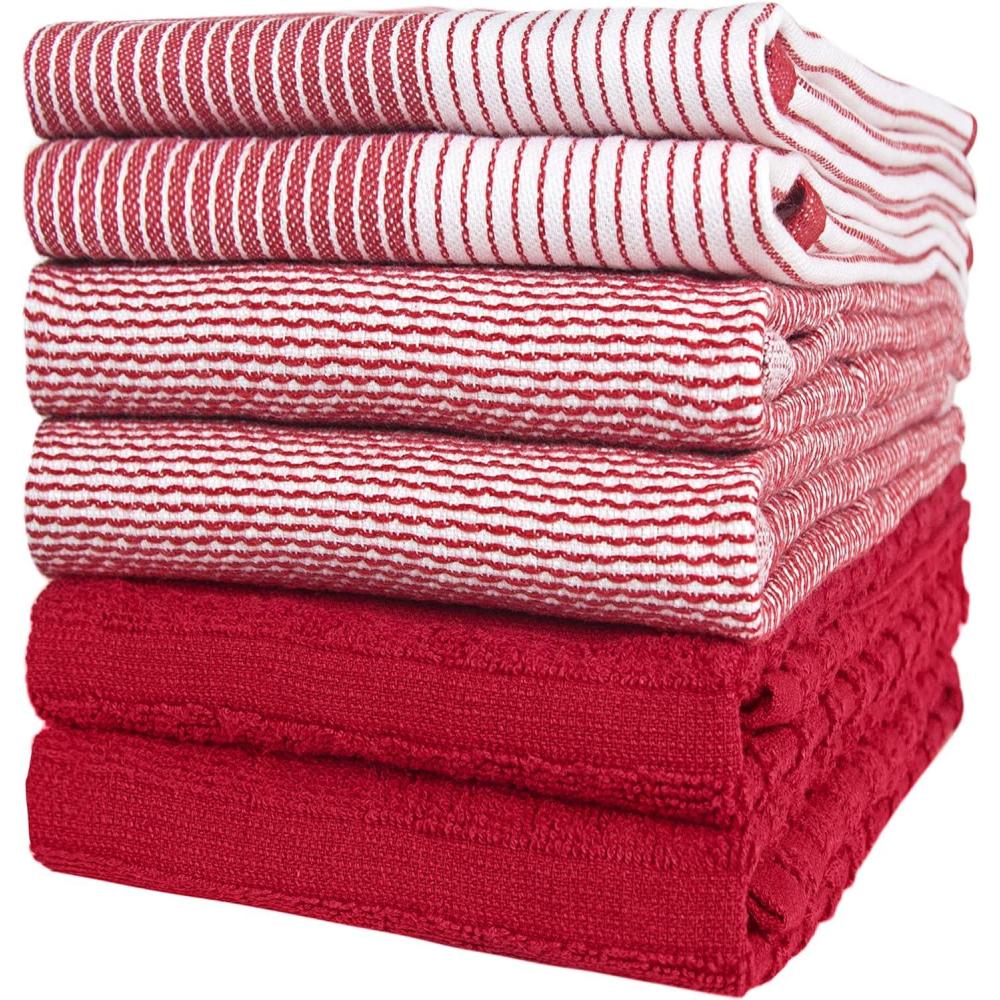 imagePremium Kitchen Towels 20x 28 6 Pack Large Cotton Dish Towels Flat amp Terry Highly Absorbent Kitchen Linen Set with Hanging Loop GrayRed