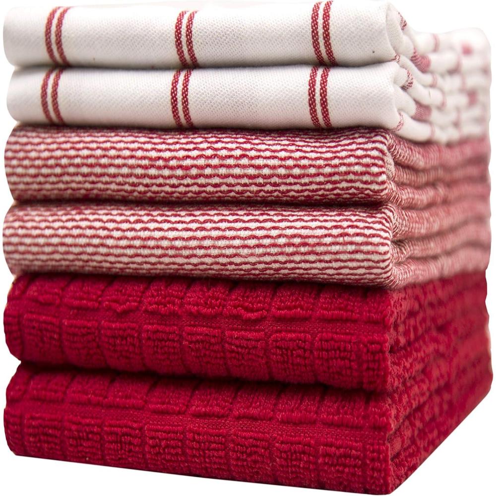 imagePremium Kitchen Towels 20x 28 6 Pack Large Cotton Dish Towels Flat amp Terry Highly Absorbent Kitchen Linen Set with Hanging Loop GrayRed Check