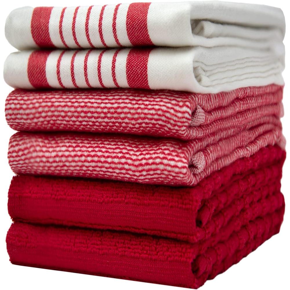 imagePremium Kitchen Towels 20x 28 6 Pack Large Cotton Dish Towels Flat amp Terry Highly Absorbent Kitchen Linen Set with Hanging Loop GrayRed Striped