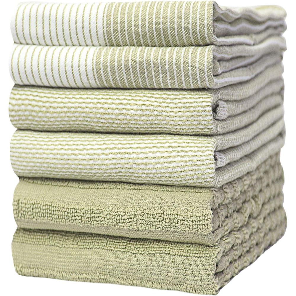imagePremium Kitchen Towels 20x 28 6 Pack Large Cotton Dish Towels Flat amp Terry Highly Absorbent Kitchen Linen Set with Hanging Loop GraySage Green