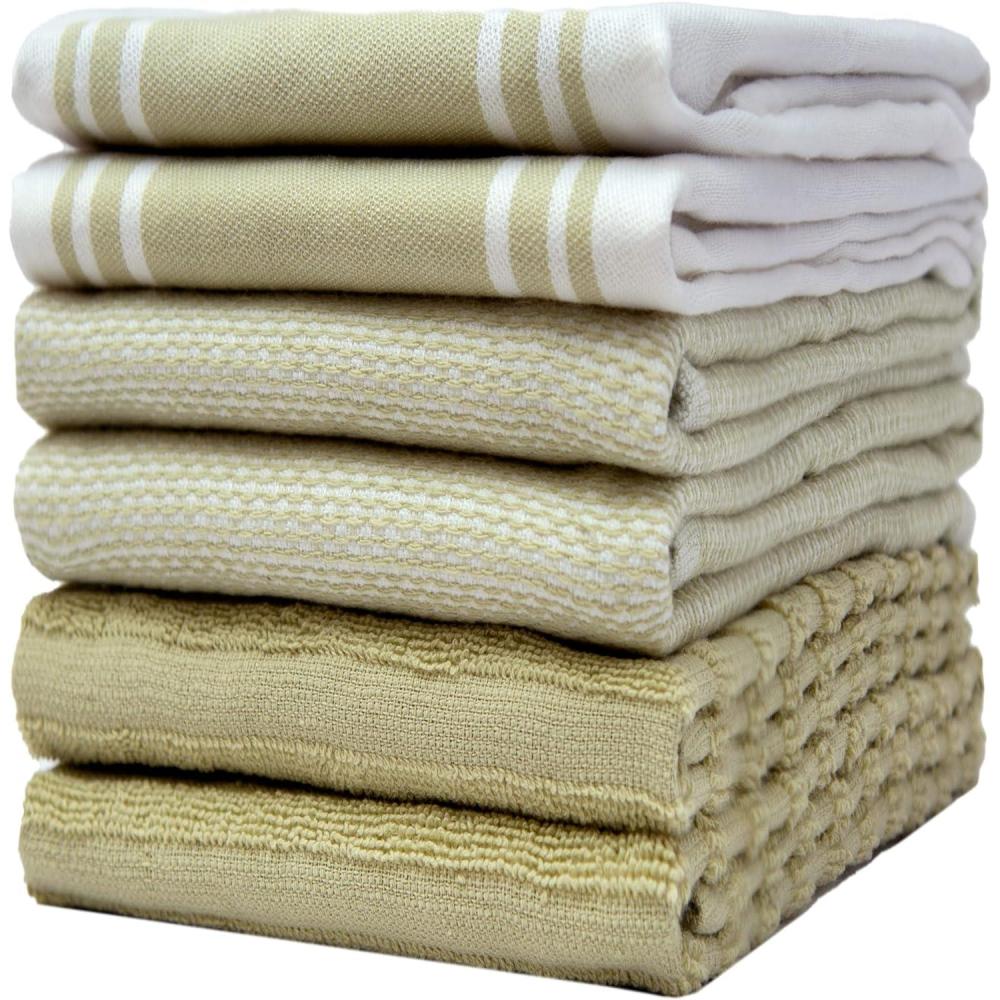 imagePremium Kitchen Towels 20x 28 6 Pack Large Cotton Dish Towels Flat amp Terry Highly Absorbent Kitchen Linen Set with Hanging Loop GraySage Green Wide Stripe