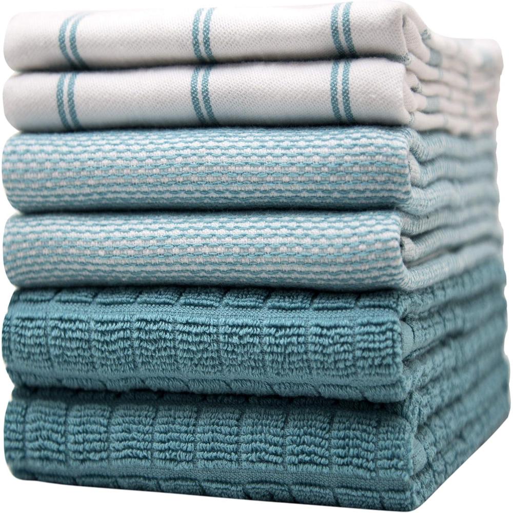 imagePremium Kitchen Towels 20x 28 6 Pack Large Cotton Dish Towels Flat amp Terry Highly Absorbent Kitchen Linen Set with Hanging Loop GrayTeal Check