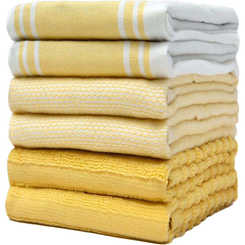 imagePremium Kitchen Towels 20x 28 6 Pack Large Cotton Dish Towels Flat amp Terry Highly Absorbent Kitchen Linen Set with Hanging Loop GrayYellow Wide Stripe