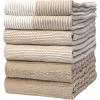 Premium Kitchen Towels (20”x 28”, 6 Pack) | Large Cotton Dish Towels | Flat & Terry Highly Absorbent Kitchen Linen Set with Hanging Loop | Gray(Tan)