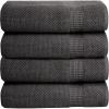 Bella 4PC Bath Towel Set – 100% Combed Cotton 550 GSM, Ultra Soft, Absorbent, Popcorn Weave – Variety of Colors (Dark Grey)