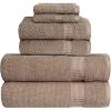 Bella 6 PC Towel Set | 100% Combed Cotton, Tan Popcorn Weave Design | Ultra Soft & Highly Absorbent | 2 Bath Towels, 2 Hand Towels, 2 Wash Cloths | 550 GSM – 6 Pack