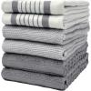Premium Kitchen Towels (20”x 28”, 6 Pack) | Large Cotton Dish Towels | Flat & Terry Highly Absorbent Kitchen Linen Set with Hanging Loop | Gray(Grey Striped)