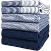 Premium Kitchen Towels (20”x 28”, 6 Pack) | Large Cotton Dish Towels | Flat & Terry Highly Absorbent Kitchen Linen Set with Hanging Loop | Gray(Navy Blue)