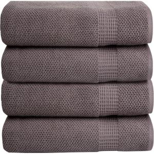 Bella 4PC Bath Towel Set – 100% Combed Cotton 550 GSM, Ultra Soft, Absorbent, Popcorn Weave – Variety of Colors (Medium Grey)