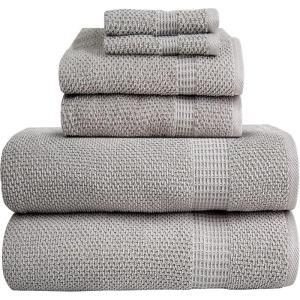 Bella 6 PC Towel Set | 100% Combed Cotton, Light Grey Popcorn Weave Design | Ultra Soft & Highly Absorbent | 2 Bath Towels, 2 Hand Towels, 2 Wash Cloths | 550 GSM – 6 Pack