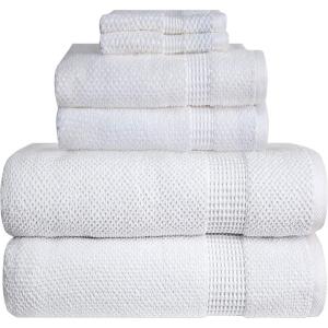 Bella 6 PC Towel Set | 100% Combed Cotton, White Popcorn Weave Design | Ultra Soft & Highly Absorbent | 2 Bath Towels, 2 Hand Towels, 2 Wash Cloths | 550 GSM – 6 Pack