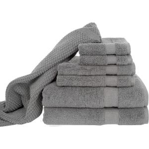 Blake Deluxe 7 Piece Bath Towel and Bath Mat Set – Densely Woven Premium Ultra Soft, High Absorbency Combed Cotton – Luxury Spa Bath Towels – 700 GSM (Light Grey)