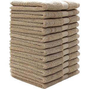 Bumble Luxury Plush Wash Cloth Set – 13” x 13” Premium 12 Pack Wash Cloth Set – Ultra Soft, Highly Absorbent 800 GSM Heavy Weight Combed Cotton (Beige)