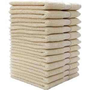 Bumble Luxury Wash Cloth Set of 12/12” x 12” Premium Wash Cloth/Ultra Soft, Highly Absorbent 800 GSM Heavy Weight Combed Cotton (Cream)