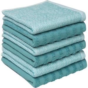 Premium Kitchen Towels (20”x 28”, 6 Pack) | Large Cotton Dish Towels | Flat & Terry Highly Absorbent Kitchen Linen Set with Hanging Loop | Gray(Aqua)