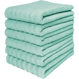 Premium Kitchen Towels (20”x 28”, 6 Pack) | Large Cotton Dish Towels | Flat & Terry Highly Absorbent Kitchen Linen Set with Hanging Loop | Gray(Aqua Solid)