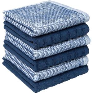 Premium Kitchen Towels (20”x 28”, 6 Pack) | Large Cotton Dish Towels | Flat & Terry Highly Absorbent Kitchen Linen Set with Hanging Loop | Gray(Blue)