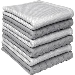 Premium Kitchen Towels (20”x 28”, 6 Pack) | Large Cotton Dish Towels | Flat & Terry Highly Absorbent Kitchen Linen Set with Hanging Loop | Gray(Grey)