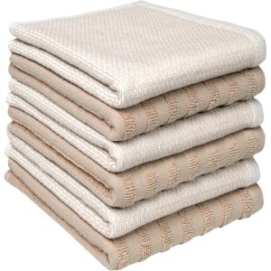 Premium Kitchen Towels (20”x 28”, 6 Pack) | Large Cotton Dish Towels | Flat & Terry Highly Absorbent Kitchen Linen Set with Hanging Loop | Gray(Tan)